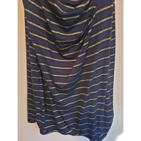 Loft Womens Faux Wrap Knee Length Dress Gold Striped Size Medium Petite - Picture 3 of 9